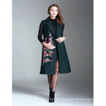 Invierno de color verde oscuro Alibaba mujer bordada 2017 damas sin mangas Trench Coat